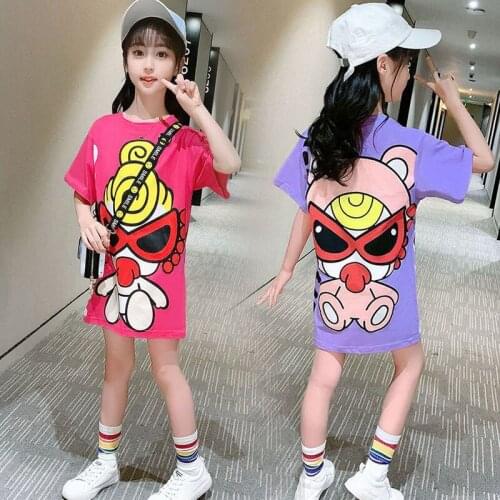 Girls Dresses 2021 New Girl Fashion Mid-length T Shirt Dress Summer Korean Version