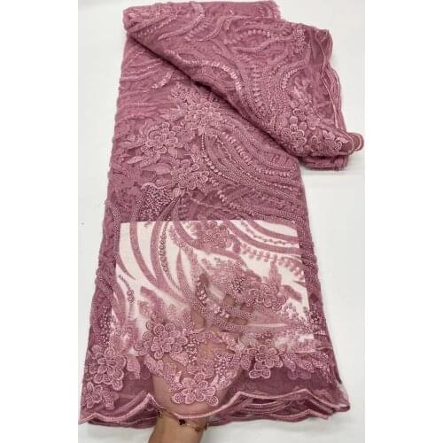 Luxury Bead Tube Sequins Embroidery African Lace Fabric 2021 High Quality Nigerian French Tulle Lace Fabric Mesh For Wedding JYF