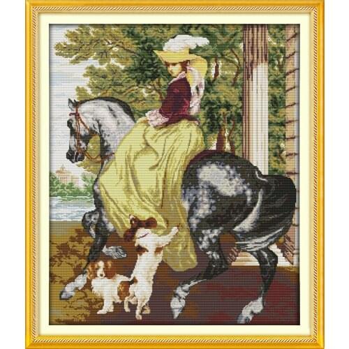 The Lady in the Horse People Needlework,Cross stitch,Sets For Embroidery kits,Patterns Counted Cross-Stitching,DIY Handmade