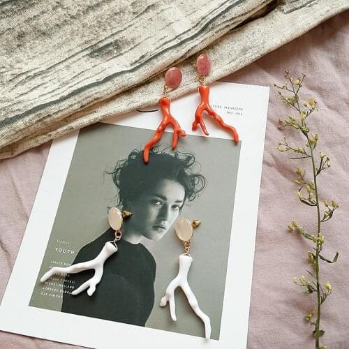 UJBOX Japan Korea Coral Tree Branches Resin Earrings For Women Geometric Resin Dangle Drop Earrings E064