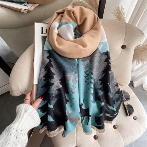 180*65cm Echarpe Warm Thick Cashmere Scarf Women Print Doubel-sided Blanket Shawl And Wraps Tessel Bufanda Female Pashmina 2021