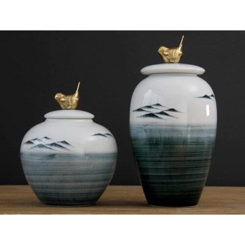 Handmade Kiln Vase Ornaments Model Room Soft Decoration Living Room Ceramic pot Storage jar Household Flower ceramic jar vase