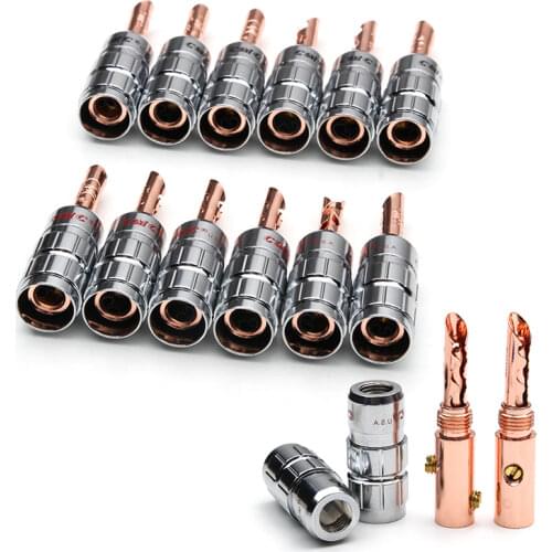 YT 12pcs Nakamichi 24K Gold Plated Copper BFA 4mm Banana Plug Male Speaker Connectors Speaker Hallow Banana Plugs Connector