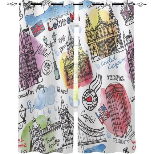 London England Funny Design Curtains for Room Window Curtain Kids Drapes for Bedroom Living Room Window Treatment