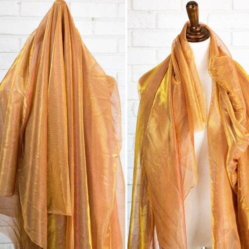 Yellow Orange Laser Gradient Perspective Texture Mesh Creative Background Cloth Magic Color Dress Fashion DIY Designer Cloth