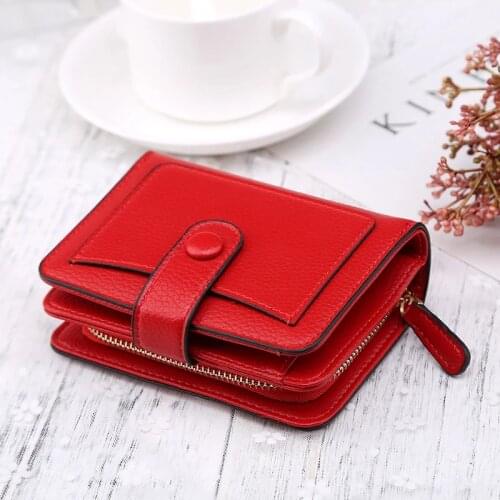 Women Wallets 2021 New Luxury Brand Red Black Small Mini Coin Purse Hasp Card Holder Lady Wallet Zipper Female Leather Buckle
