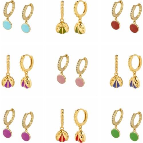 Pendientes Plata Ladybug Coin Pendants 925 sterling silver ear buckle Earrings Hoops For Women 2021 Trend Colorful multi-style A