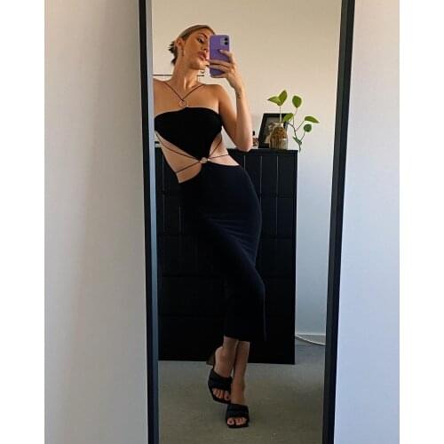 XLLAIS Black Material Party Dresses For Women Sexy Backless Bodycon Slim Vestidos Lady Birthday Soft Robe Outfits Dropshipping