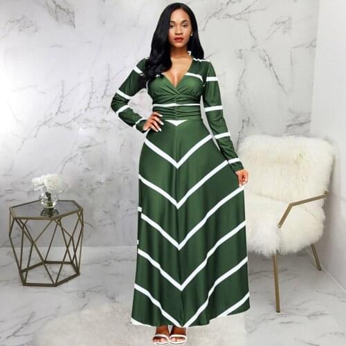 Black White Wave Striped Print Bohemian Maxi Dress Women Deep V Neck Full Sleeve Holiday Dress Office Lady Big Swing Vestidos