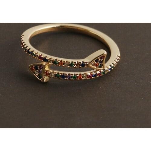 Gold women ring adjustable open ring for women crystal copper cubic 5A zirconia arrow Fish tail simple ring woman dropshipping