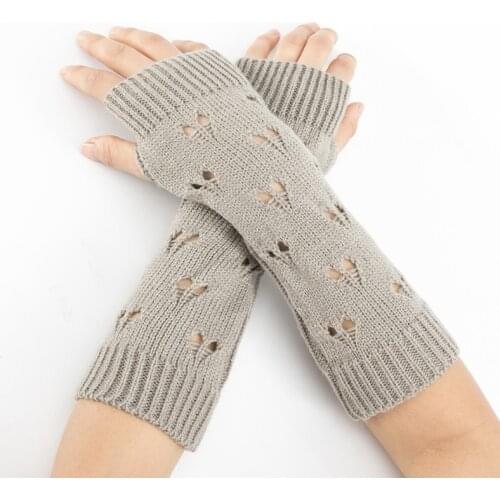 Winter Women Gloves Stylish Hand Warmer Knitting Hollow Gloves Women Arm Crochet Heart Mitten Warm Fingerless Gloves 7 Colors