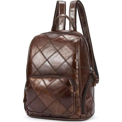 2020new Genuine Leather Womens Backpack Retro Plaid Womens Bag First Layer Cowhide Travel Backpack Free Shipping