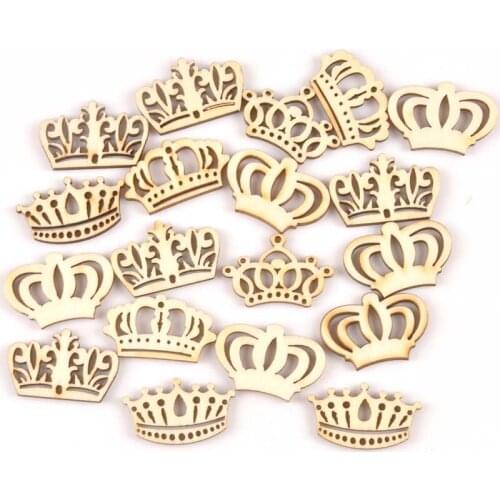 25pcs Natural mix Crown pattern wooden Scrapbooking Carft for Home decoration diy Handmade Crafts 21x32mm MT1804