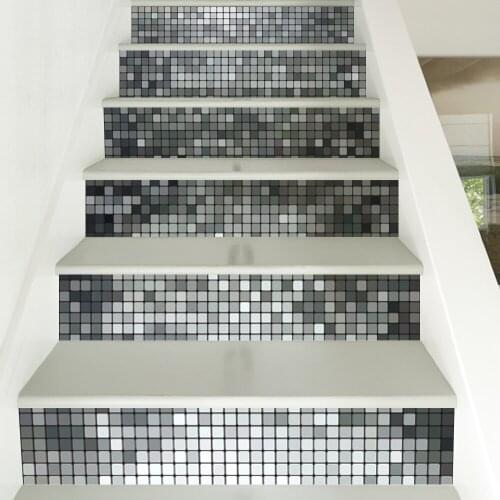 6 Pieces/Set Creative DIY 3D Stairway Stickers Silver Mosaic Tiles Pattern for Room Stairs Decoration Floor Wall Sticker
