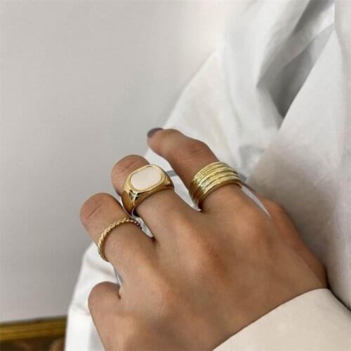 AOMU New 3Psc/Set Stacking Exaggerated Geometric Metal Twisted Multilayer Thread Ring for Female Punk Party Fashion Jewelry