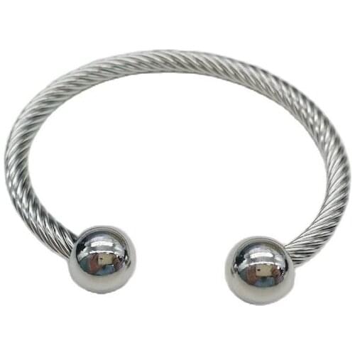 New free size 316L stainless steel cable bangle women fashion twist cable cuff bangle bracelet with SS bead CARA0391