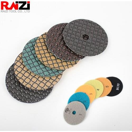 Raizi 5 step Diamond Polishing Pads 6 pcs/set Dry Use for Granite Marble Engineered Stone 80/100 mm Grinding Sanding Disc
