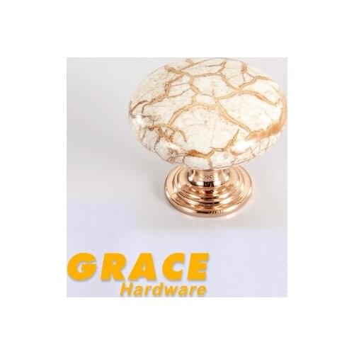 European Furniture Ceramic Handle Antique Cabinet Drawer Chest Door Knob Rose Gold (D:35mm)