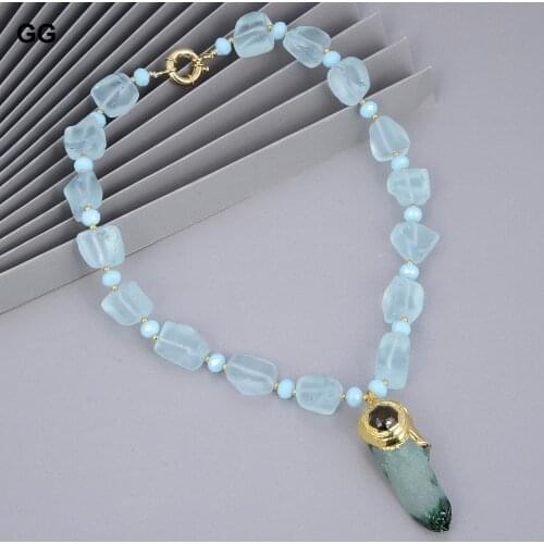 GuaiGuai Jewelry 21" Natural Blue Glass Quartzs Nugget Crystal Necklace Rough Green Flourite Labradorite Pendant For Women