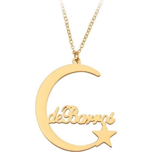 Customized Stainless Steel Name Necklace Custom Personalized Letter Choker Moon Star Pendant Women Nameplate Gift