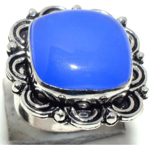Blue Chalcedony Ring Silver Overlay over Copper , Size: 8.25 , FRR0210