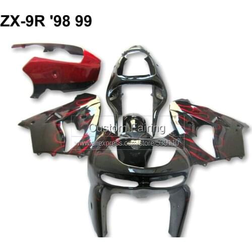 ABS Motorcycle fairining kit for Kawasaki ZX9R zx 9r 1998 1999 Ninja 99 98 red flames black fairing kit CV08