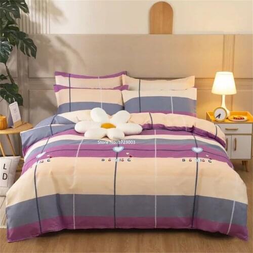 Pink hearts Printed Home Textile Simple Bedding Sets Duvet Cover Pillowcase Flat Sheet Boy Teen Adult Girls Bed Linen Queen