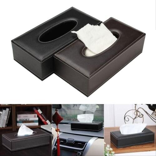 LEATHER WOODEN TISSUE BOX HOLDER HOME HOTEL OFFICE CAR TISSUE BOX COVER