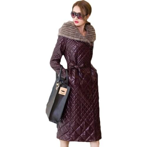 2021 New Winter Jackets Women Fur Collar Hooded Leather Jacket Female High Quality Long Down Jacket Coat Women Thicken Warm Coat