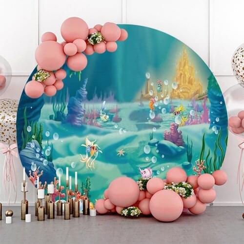 Laeacco Underwater Baby Birthday Seabed Party Backdrops For Photography Pearl Shell Customized Round Circle Poster Backgrounds