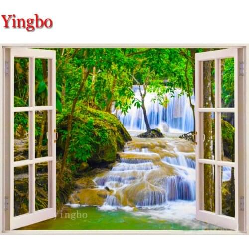 Waterfall forest window scenery DIY Diamond Painting Diamond Mosaic Diamond Embroidery Full Square round drill Handmade Decor