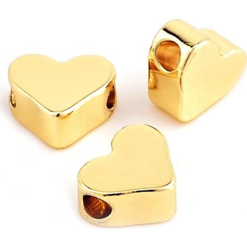 10pcs filling Gold Filled Heart Beads For Jewelry Making Findings DIY Bracelet Silver Rose Gold Bead Necklace Charm Pendant 7mm