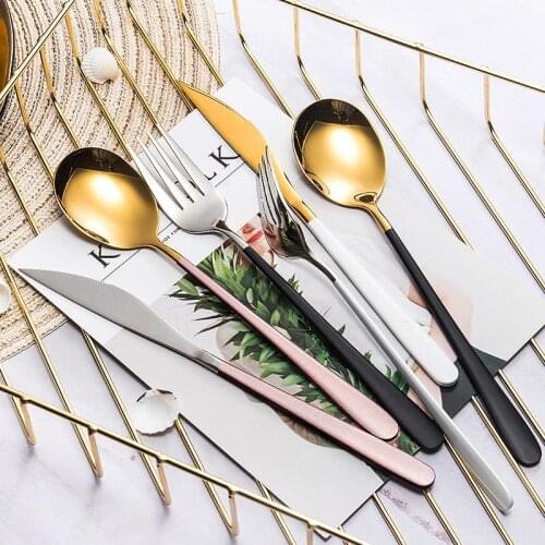 Steak Knife Fork Spoon Cutlery Set Stainless Steel Nordic Plated Tableware Hotel Western Style Portugal Dinnerware Fork 3pcs/set