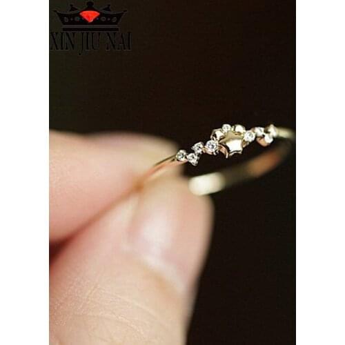 2020 new 14k gold night sky sparkling stars Student girl Temperament woman ring inlaid zircon CZ jewelry anniversary party gift