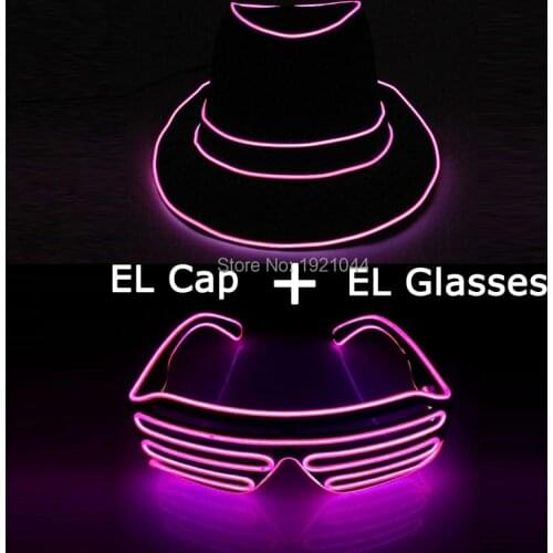 New EL Product Set EL Wire Glasses + EL Glow Hat LED Light up Party Glasses Glow Party Gentleman Costume Festival Party