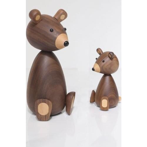 Solid Wood Animal Ornaments Little Brown Bear Sculpture Entrance Bedroom Living Room Decoration Ornaments