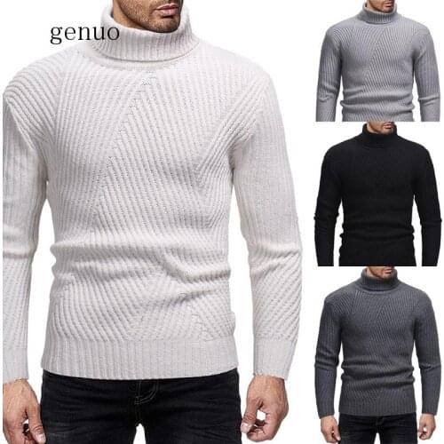 Autumn Winter Sweaters & Jumper Pullover Men 2019 Turtleneck Solid Color Slim Casual Knit Shirt Mens Bottoming Shirt