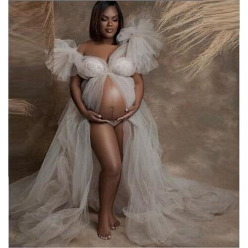 Maternity Prom Dresses Tiered Prom Dress Ruffled Robe abendkleider Tulle Sheer Evening Gown vestido de festa