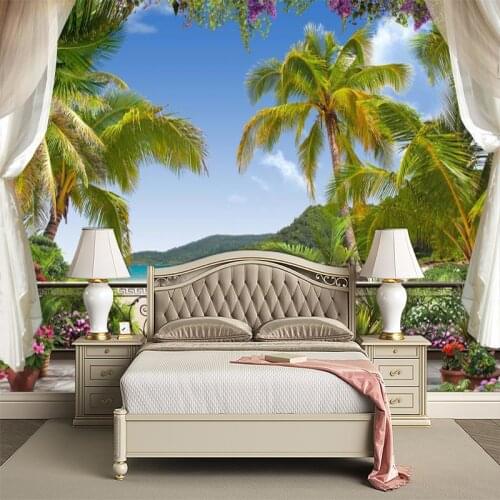 Custom Mural Wallpaper 3D Stereo Exterior Window Seaside Scenery Background Wall Painting
