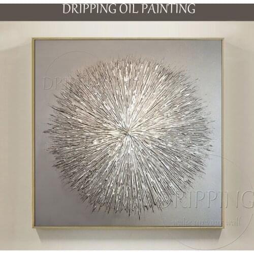 Professional Artist Pure Hand-painted Thick Textured White Silver Painting Thick Textured Abstract Silver Knife Acrylic Painting
