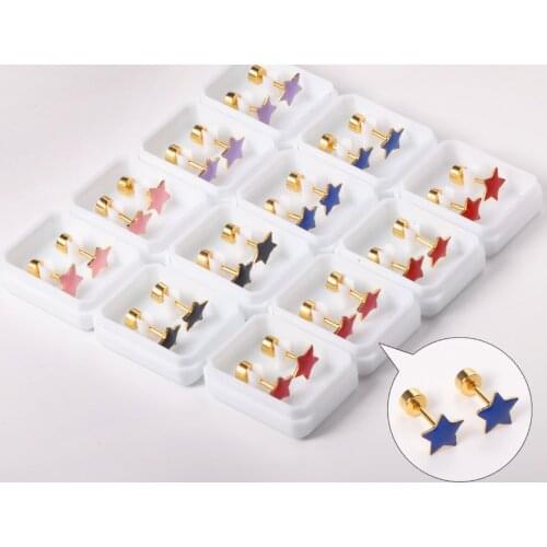 Colorful 12 Pairs/lot 316L Stainless Steel Star Earrings Small Earrings for Women Girls Fashion Jewelry Party Gift Accessories
