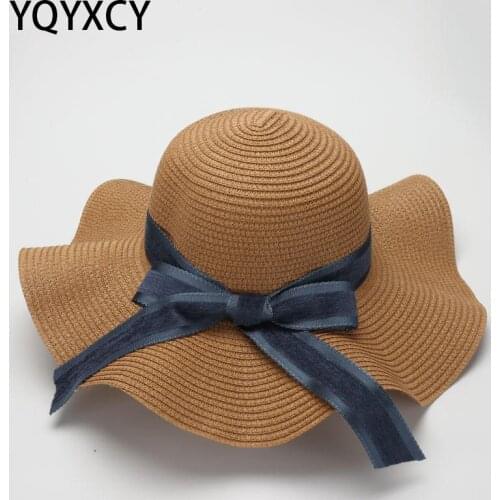 YQYXCY Summer Hat Women Wide Brim Straw Woven Sun Protection Beach Hat Female Floppy Bucket Cap Portable Floppy Gorro Ladies