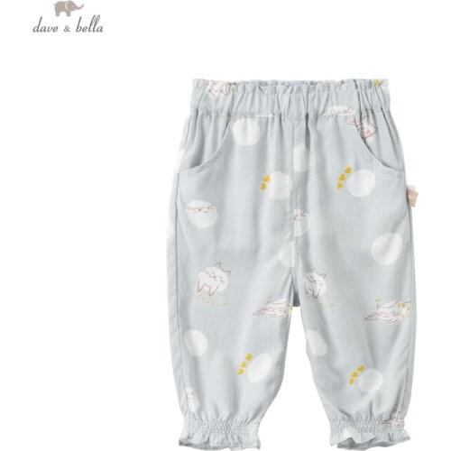 DBZ18151 dave bella summer baby unisex fashion print pockets pants children full length kids pants infant toddler trousers