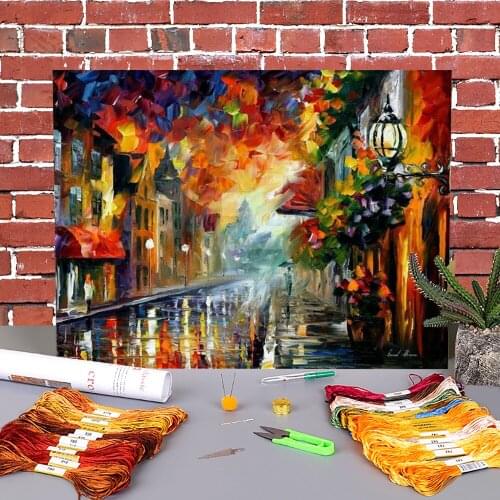 Misty City Mood Printed Canvas 11CT Cross-Stitch Embroidery Full Kit DMC Threads Sewing Knitting Hobby Handicraft Needle