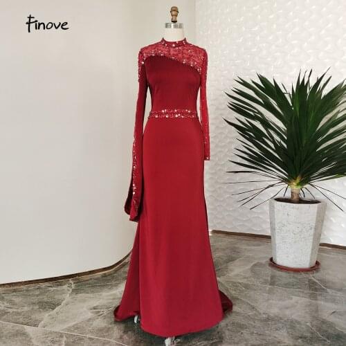 Finove 2021 Evening Dress Asymmetry Long Sleeves Beading High-Neck Formal Dress Mermaid Princess Dress Party Gown