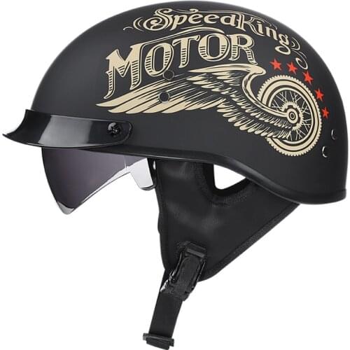 Vintage Motorcycle Helmet Retro Scooter Half Helmet with Built-in Lens Visor Casco Moto Helm Moto Capacete Para DOT for Men