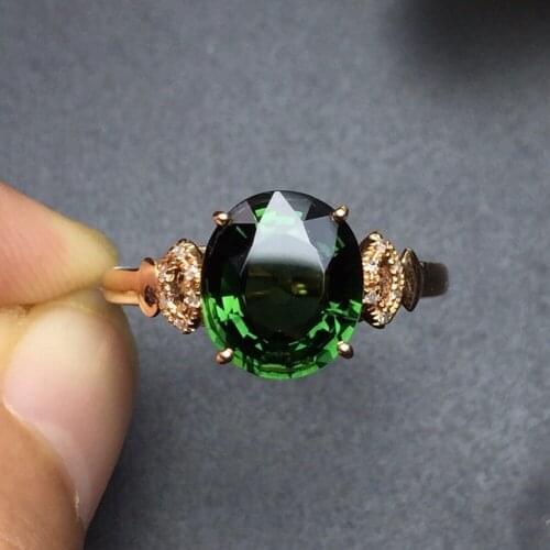 Fine Jewelry Real 18K Rose Gold AU750 100% Natural Green Tourmaline Gemstone Female Rings for Women Fine Ring