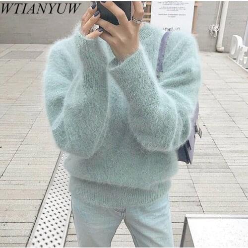 Korean New 2021 Autumn Winter Casual O Neck Mink Cashmere Sweater Tops Chic Women Long Sleeve Knitted Soft Warm Jumpers Pullover
