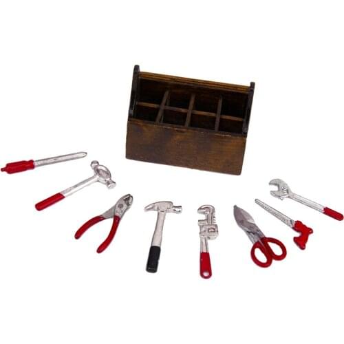 1:12 Dollhouse Miniature ToolBox With 8 Tools Spanner Hammer Pliers Screwdriver