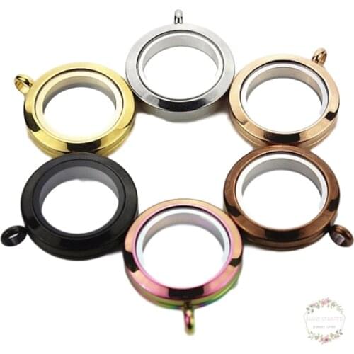 1PC Floating Glass Lockets Pendant Screw Twist-off 316L Stainless Steel Round Living Memory Glass Locket Fit Charm